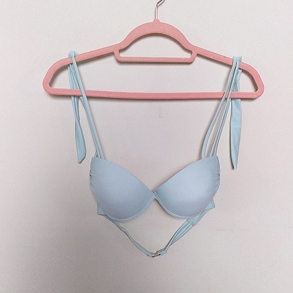 Unbranded Light Blue Bikini Top With Ribbon Tie Straps Size Medium